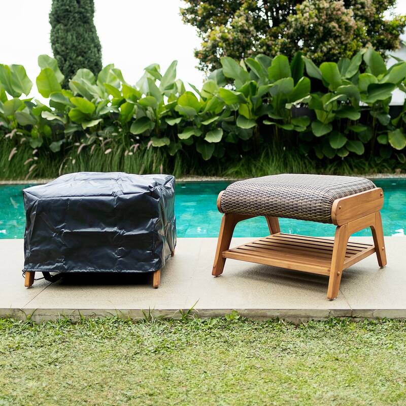Cambridge Casual Camden Teak Outdoor Ottoman with Padded Woven Seat