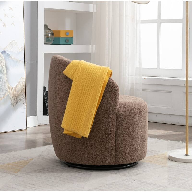Swivel Barrel Chair,Teddy Fabric Upholstered Modern Round Accent Arm Chairs