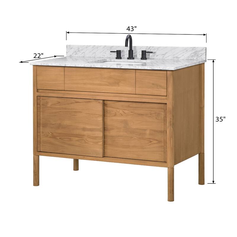 Avanity Carina Bathroom Vanity in Coffee Teak with Carrara White Marble Top