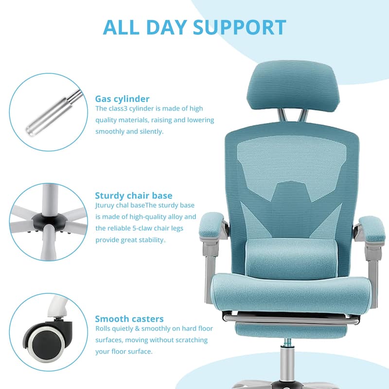 Home Office Desk Chair with Footrest, High-Back Mesh Rolling Swivel Reclining Chairs with Wheels, Comfortable Headrest