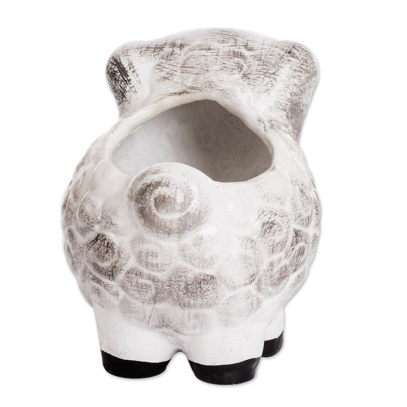 Novica Handmade Herbaceous Sheep Ceramic Mini Flower Pot