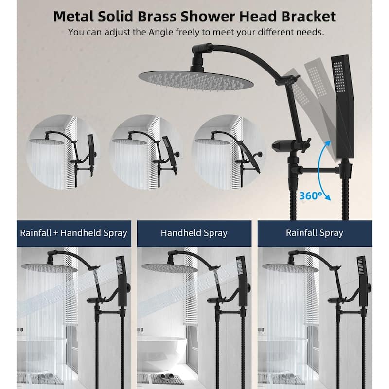 Metal 10'' Round Rainfall Shower Head, High Pressure Handheld Shower