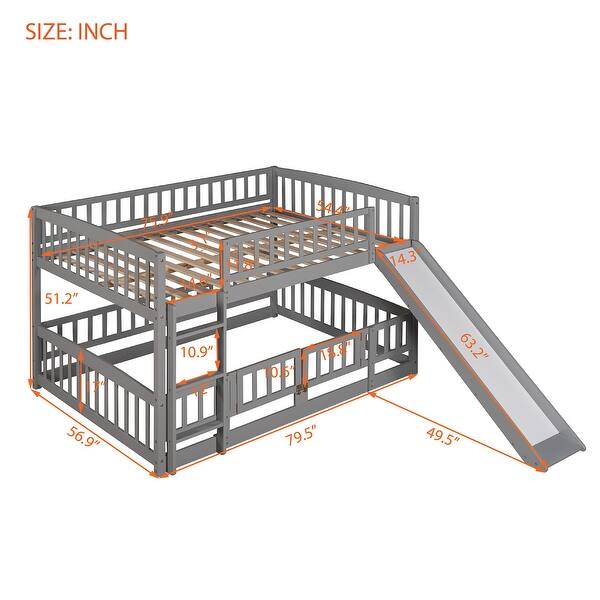 dimension image slide 1 of 2, Stylish & Playful Design Wood Bunk Bed with Slide and Ladder, Sturdy and Durable Frame