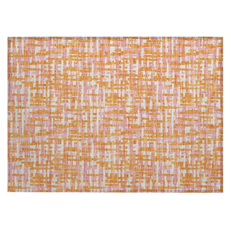 Machine Washable Indoor/ Outdoor Modern Crosshatch Chantille Rug - Orange - 1'8" x 2'6"