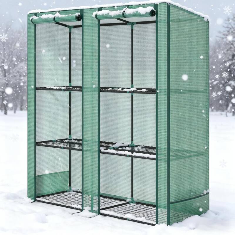 GDFStudio - Lean-To Portable Greenhouse with 3-Tier Shelves, UV-Resistant Cover & Roll-Up Doors for Backyard Gardening