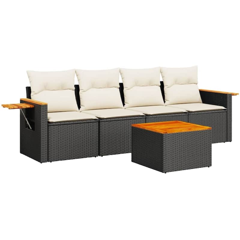 vidaXL Patio Sofa Set with Cushions Outdoor Furniture 5 Piece Poly Rattan - 21.7 x 21.7 x 14.6 in