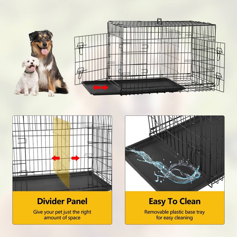 Mylo Metal Double Door Folding Wire Pet Crate with Divider by Furniture of America