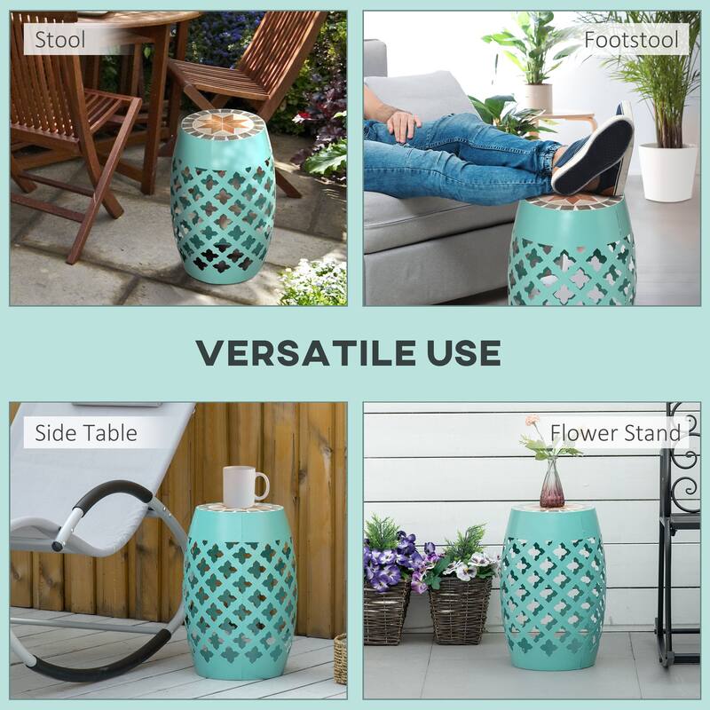 Round Side Table with Top Mosaic Pattern and Drum Style