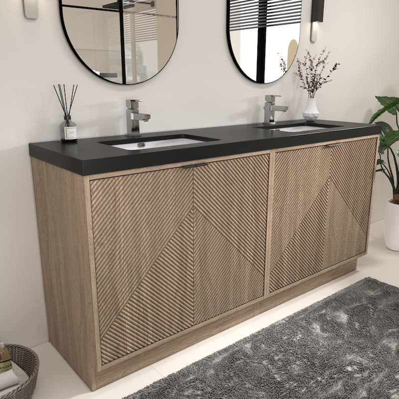 Milano 72" Freestanding Bathroom Vanity with Double Black Acrylic Sink