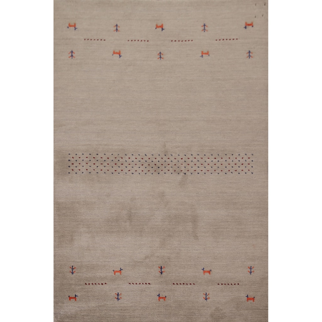 Beige Gabbeh Indian Area Rug Handmade Wool Carpet - 4'7"x 6'6"
