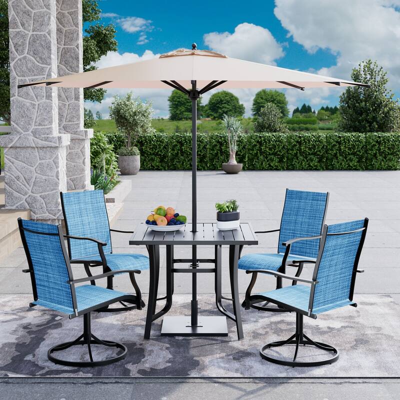 Patio Dining Set, Outdoor Dining Table and Chairs Set with Textilene Chairs, Adjustable Umbrella Hole for Garden, Backyard