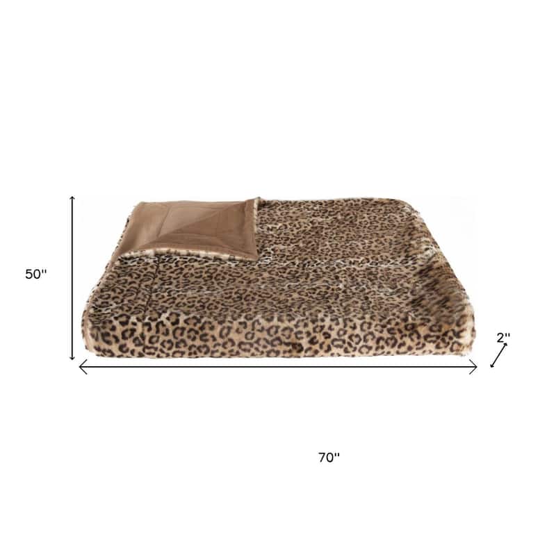 HomeRoots 50" X 70" Brown and Black Faux Fur Leopard Plush Throw Blanket