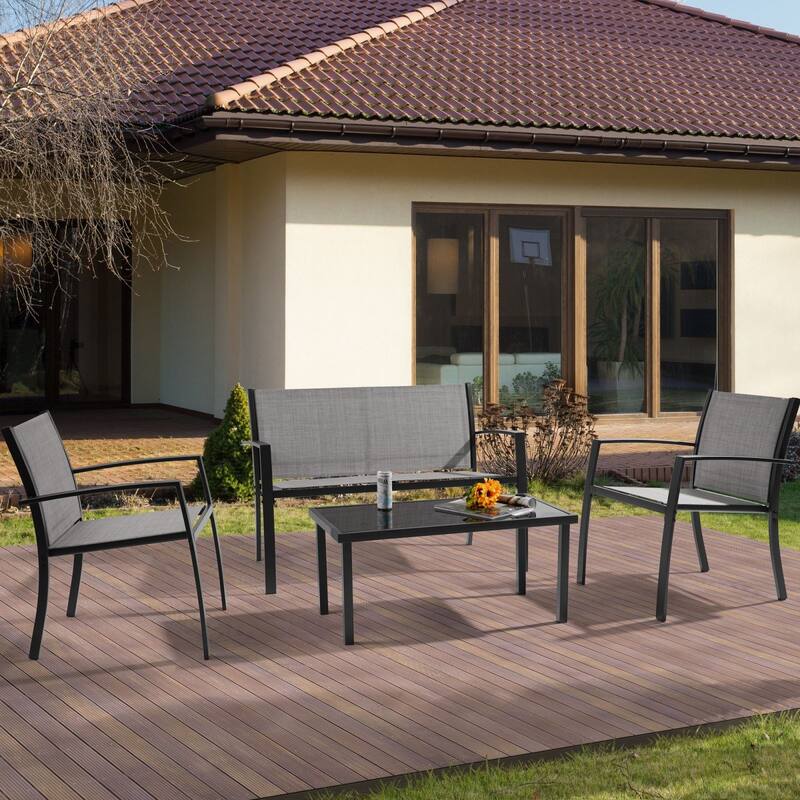 LIVOOSUN Patio 4pcs Textilene Conversation Set /w a Coffee Table - Grey