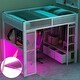 preview thumbnail 2 of 23, Full Size Gaming Loft Bed with Desk and LED Lights, Metal Loft Bed Frame w/ 3 Linen Storage Drawers, Open Wardrobe & Ladder