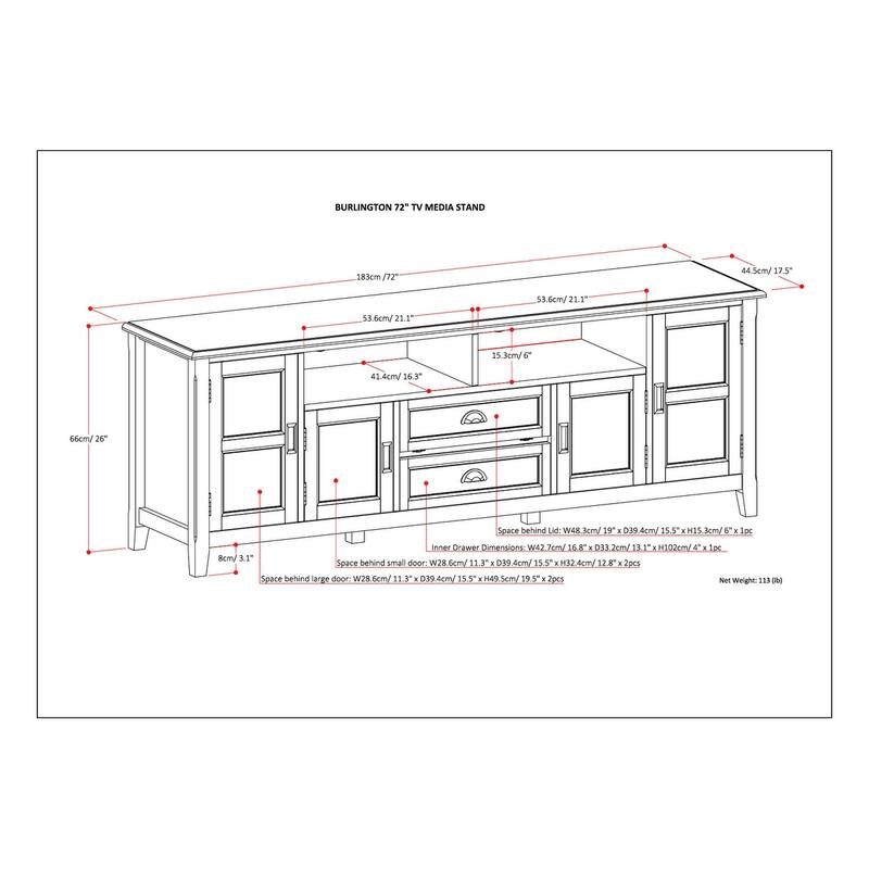 WYNDENHALL Portland SOLID WOOD 72 inch Wide Transitional TV Media Stand For TVs up to 80 inches - 72 inch Wide