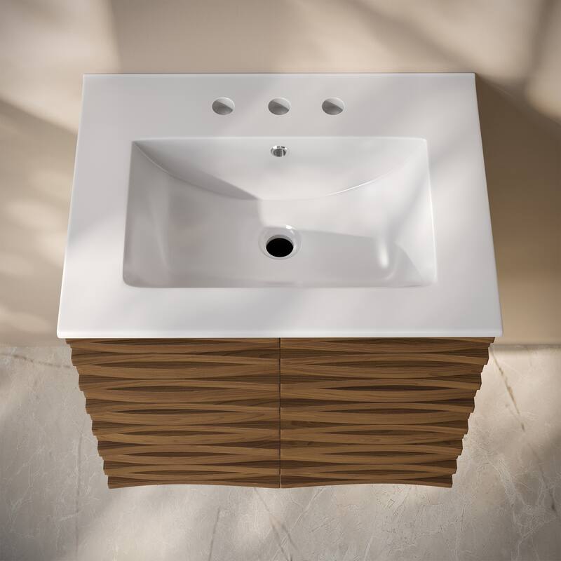 Cascade 24" Wall-Mounted Bathroom Vanity In Brown Oak With 3-Hole Widespread Sink Top - 24