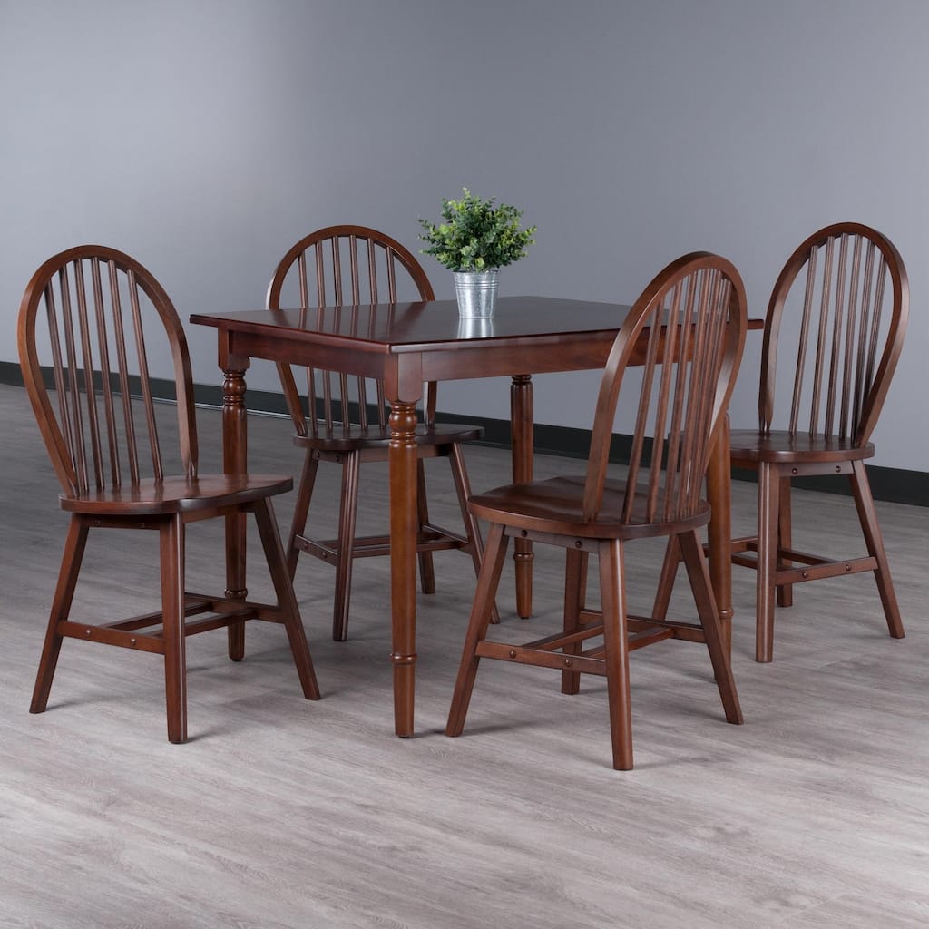 Wooden Dining Table with Arched Chairs - 36" - Walnut Finish - Set of 5