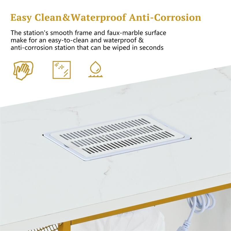 Manicure Table with Electric Downdraft Vent,Wrist Cushion, Lockable Wheels