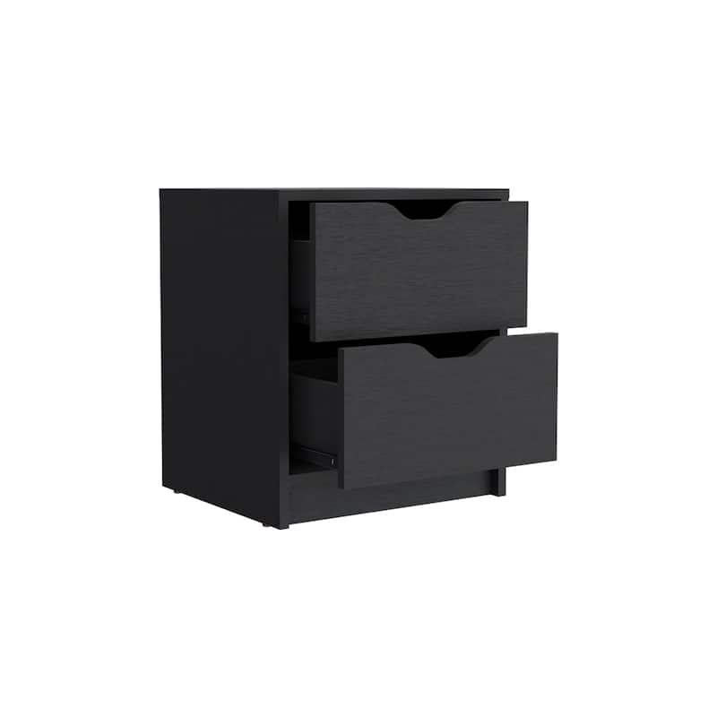 Two-Drawer Nightstand, Black Wengue Finish, Versatile Bedroom Furniture