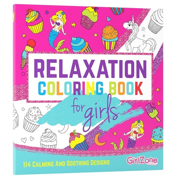 slide 2 of 9, GirlZone Relaxation Coloring Book for Kids Ages 4+, Arts and Crafts for Teen Girls