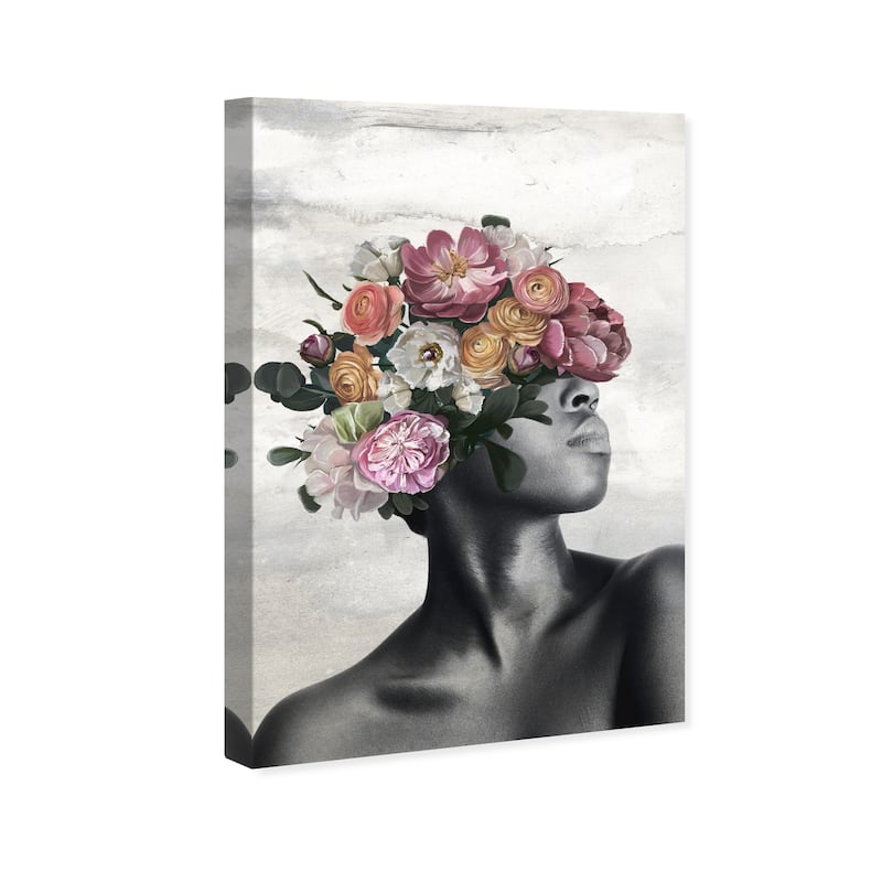 Wynwood Studio Canvas Fashion and Glam In Love With Flowers I Gray and Glam Wall Art Canvas Print
