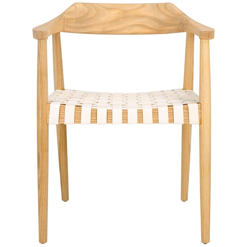 SAFAVIEH Diana Solid Wood & Leather Accent Chair (Fully Assembled) - W22" x D21" x H29" - 22Wx21Dx29H - Brown/White