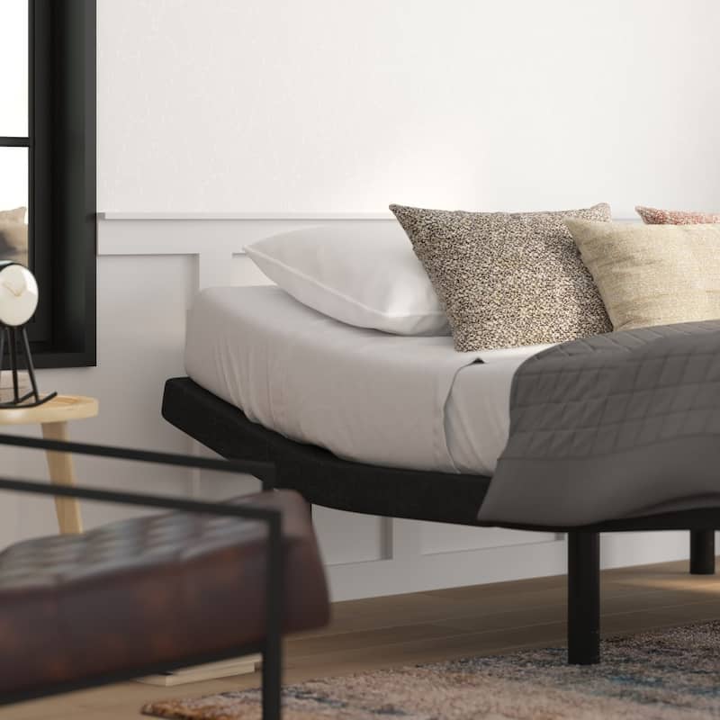Upholstered Adjustable Bed Base with Wireless Remote in Black
