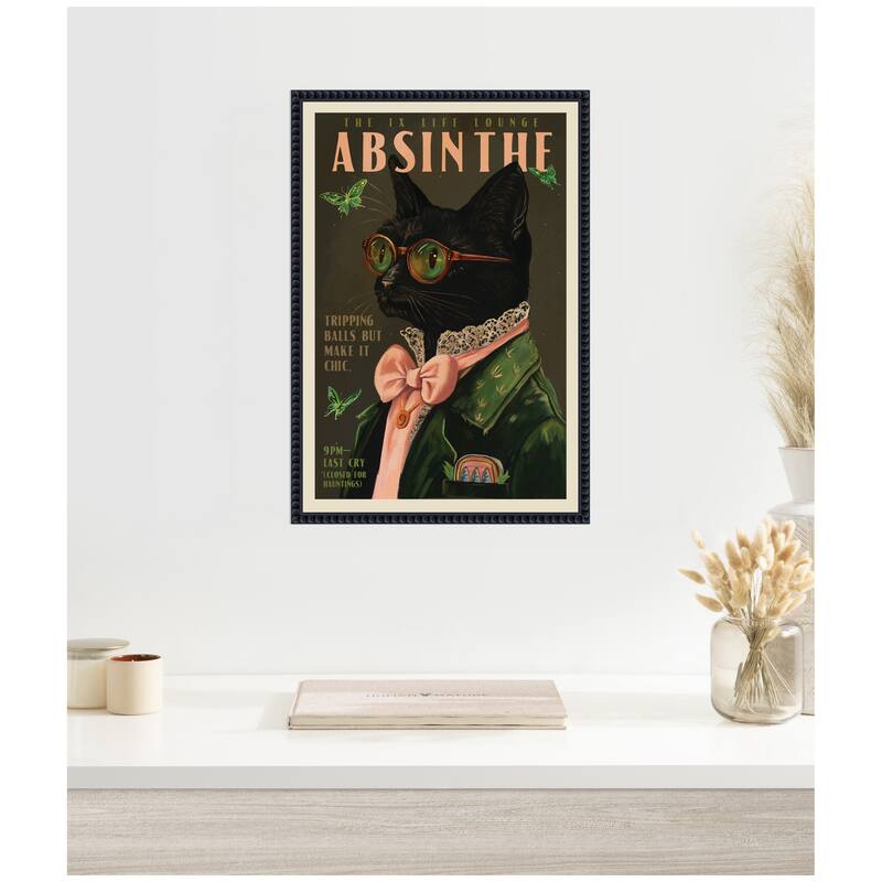 Kate and Laurel WG Absinthe Kitty by The Whiskey Ginger Framed Canvas Wall Art Print