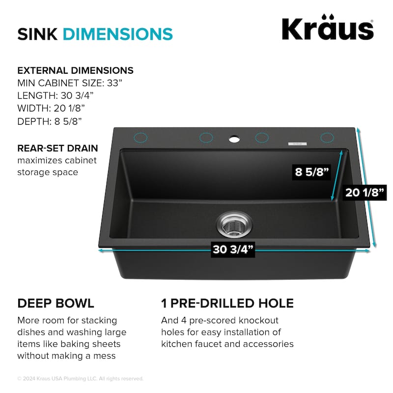 KRAUS Granite 31 inch 1-Bowl Undermount Drop-in Kitchen Sink