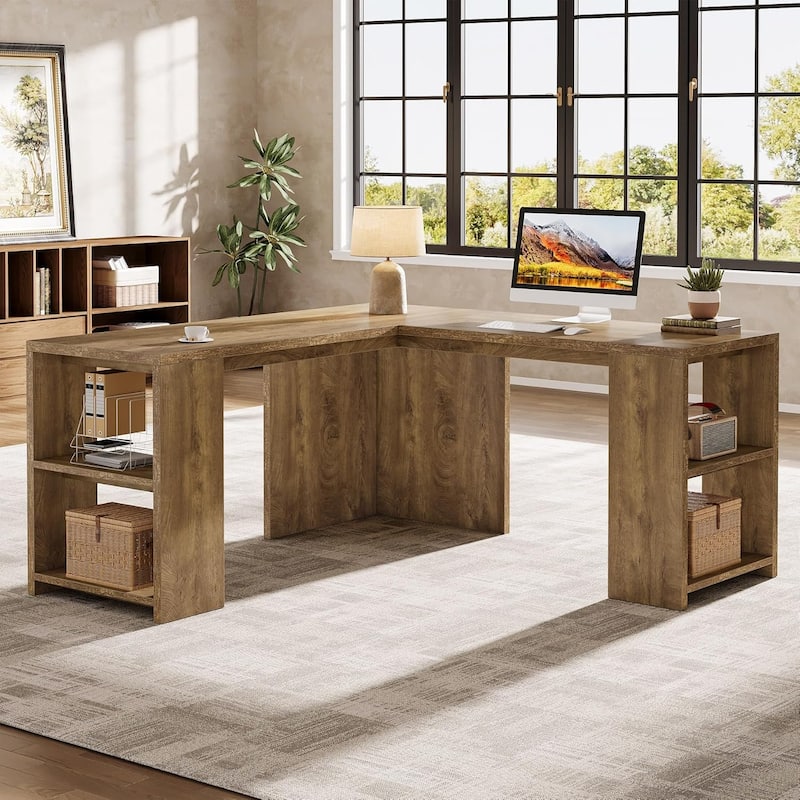 59" L Shaped Executive Desk, Office Computer Desks with Storage Shelves