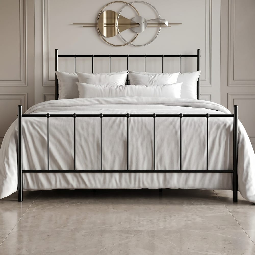 Clayfell Calhoun Classic Metal Bed, Sturdy Platform Frame With Decorative Headboard & Footboard