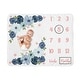 preview thumbnail 1 of 4, Watercolor Floral Collection Girl Baby Monthly Milestone Blanket - Navy Blue and Blush Pink Boho Shabby Chic Rose Flower