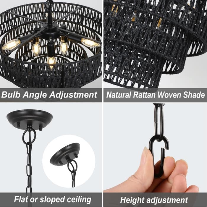 6-Light Boho Rattan Chandelier