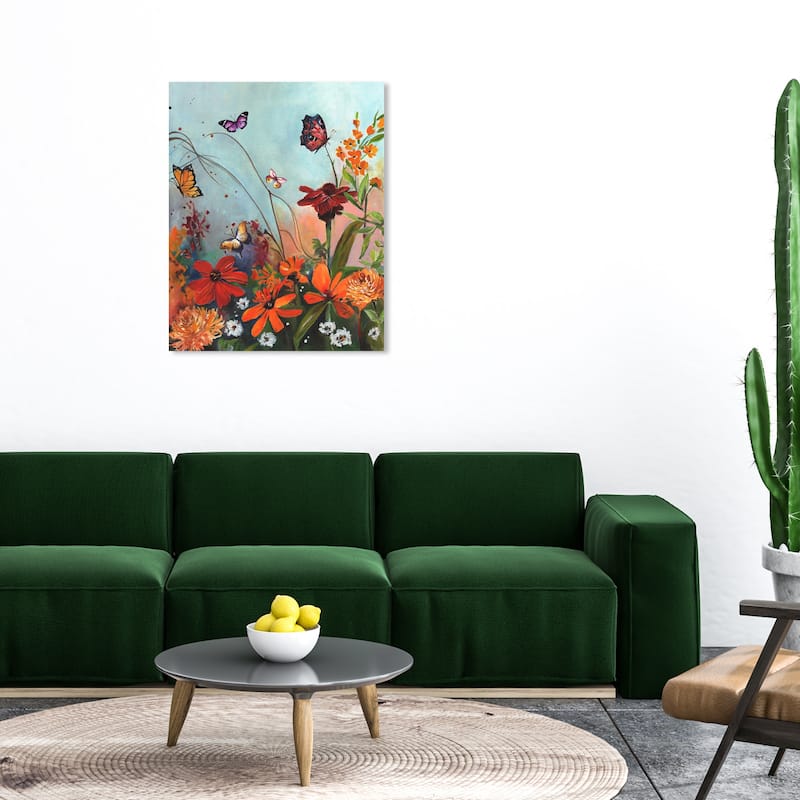Wynwood Studio Canvas Floral and Botanical Bright Nature Orange and Light Blue Traditional Wall Art Canvas Print - Orange, Blue - 36 x 30