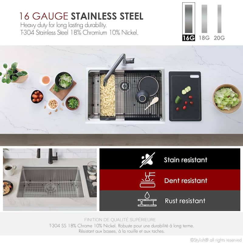 Dual Mount 31" Stainless Steel Single Bowl Kitchen Sink Handmade - 31" x 19" x 9"