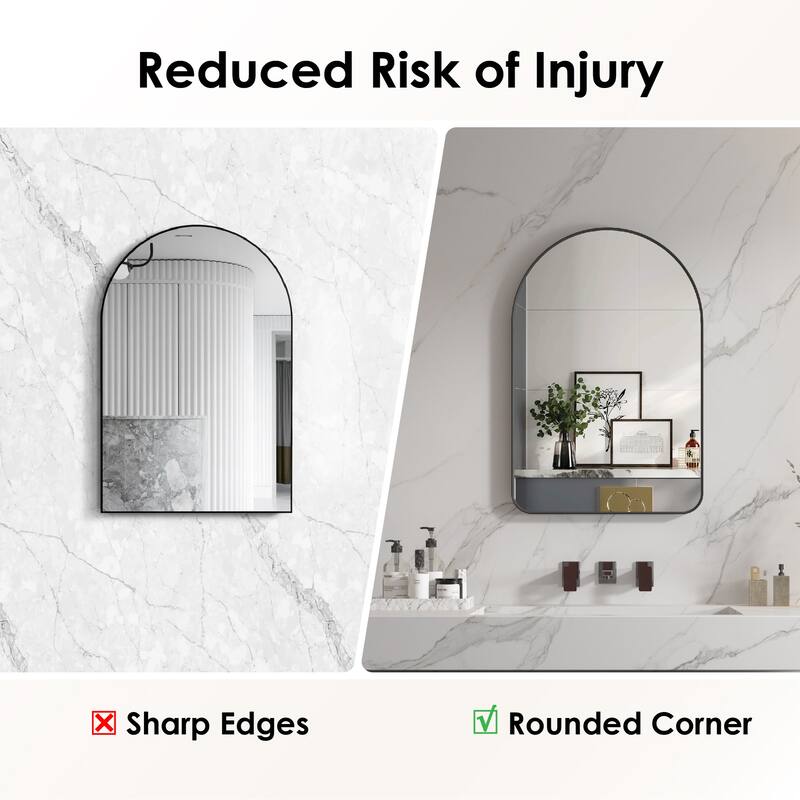 24 in./28 in. W x 36 in. H Bathroom Wall Mounted Arched Anodized Aluminum Framed Mirror
