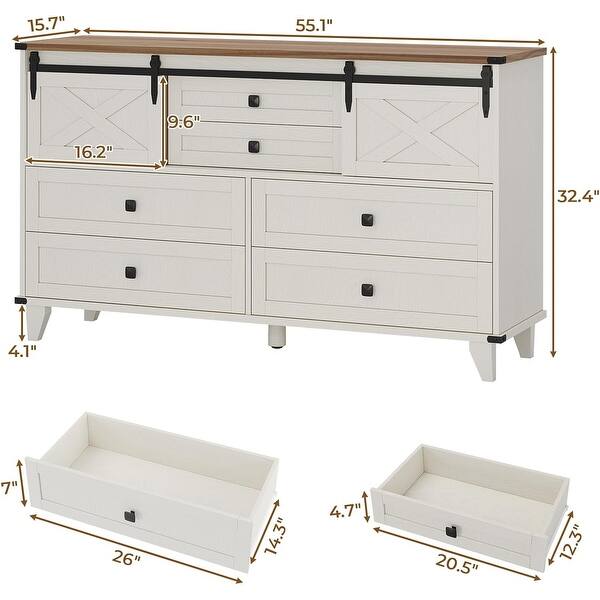 Farmhouse 6 Drawer Dresser for Bedroom Chest of Drawers Sliding Barn ...
