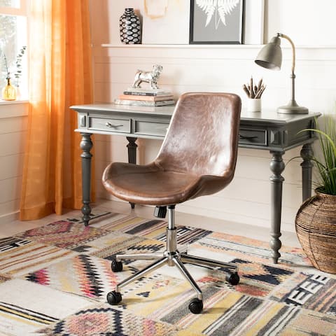 SAFAVIEH Fletcher Brown/Chrome Swivel Office Chair - 21.5" x 25.5" x 32.2"