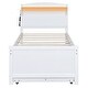 preview thumbnail 7 of 12, Twin Size Solid Pine Wood Platform Kids Bed Frame with LED Storage Headboard, Twin Size Trundle, 3-Drawers and Shelves, White