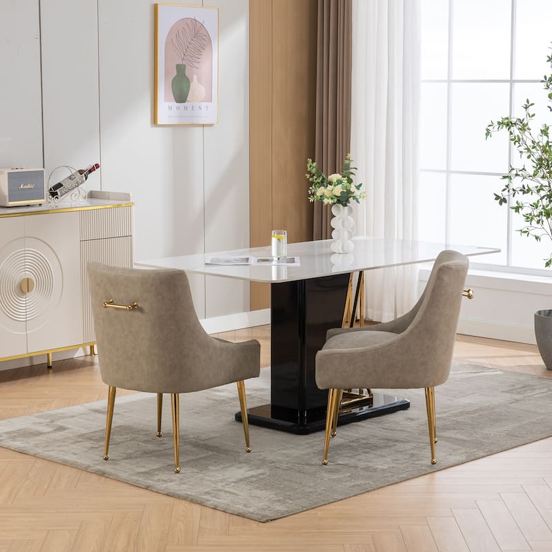 SEYNAR Modern Glam Boucle Pleated Velvet Dining Chair or Vanity Chair Set of 2 with Rear Handle