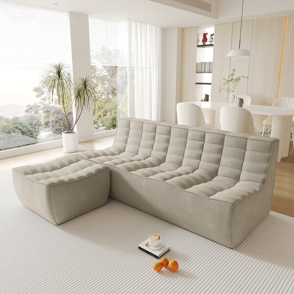 3 Seater Chenille Lazy Floor Sofa Comfy Full Sponge Filled Couch with Ottoman