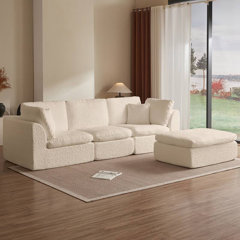 L-Shaped Convertible Cloud Sectional Sofa, Oversized Chenille Fabric Compressed Sofa, Modular 3 Seater Sofa with Ottoman
