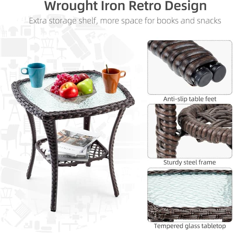 3 Pieces Outdoor Swivel Wicker Glider Patio Chairs with Table Set