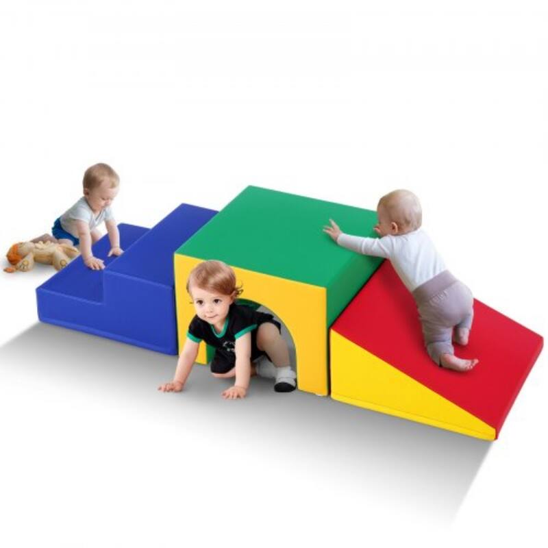 Multi Color Foam Climbing Tunnel Set for Kids with Pads and Ramp - Multi Color