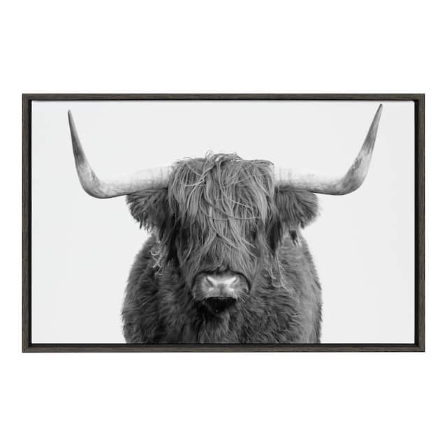Kate and Laurel Sylvie Highland Cow Framed Canvas By Amy Peterson - 23x33 - Grey