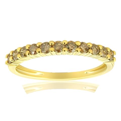 10K Yellow Gold Plated .925 Sterling Silver 1/4 Cttw Champagne Diamond Band Ring (K-L Color, I1-I2 Clarity)