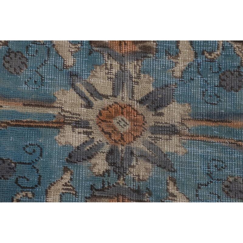 Light Blue Distressed Tabriz Persian Antique Rug Handmade Wool Carpet - 10'2" x 13'2"