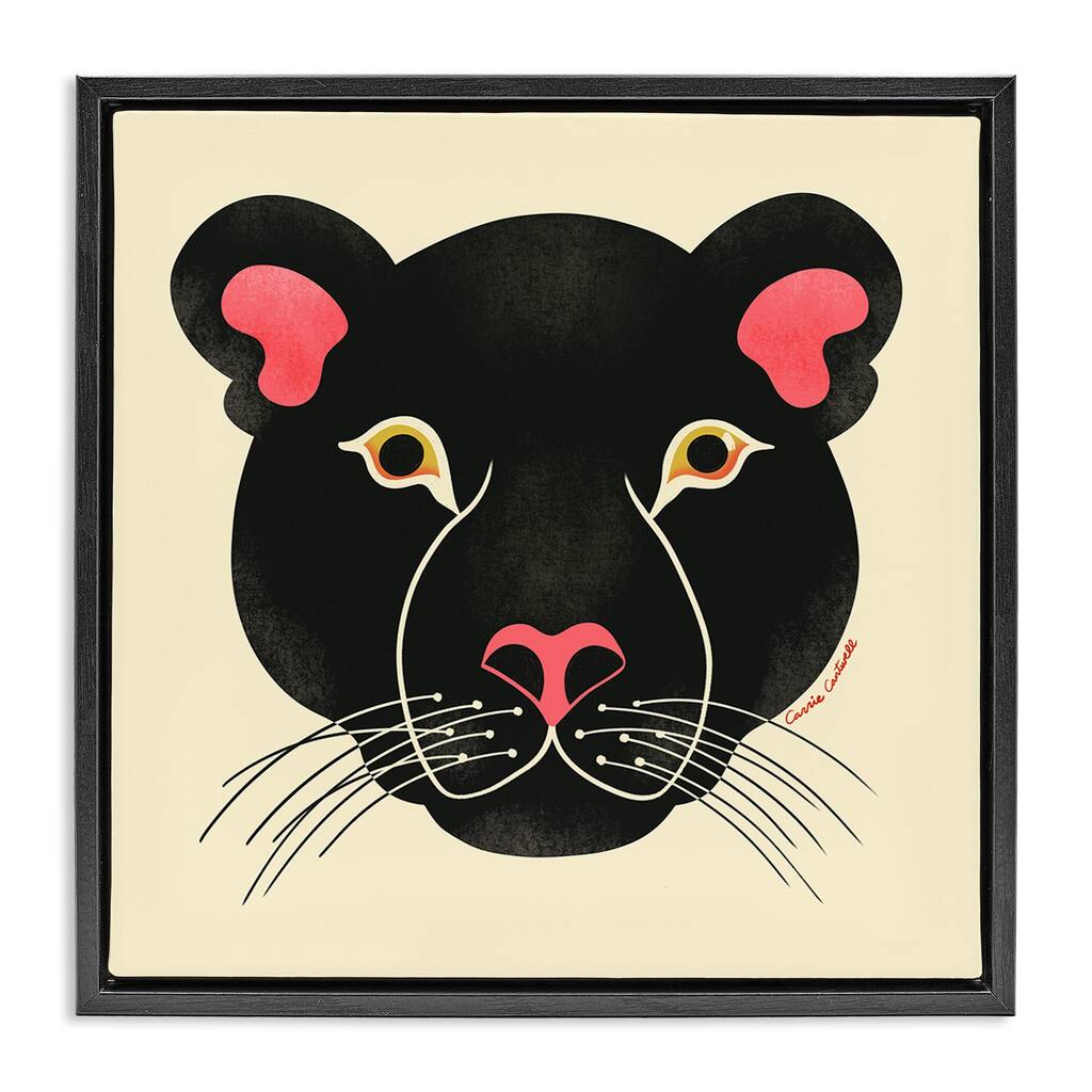 Stupell Minimal Wild Panther Face Framed Floater Canvas Wall Art Design By Carrie Cantwell
