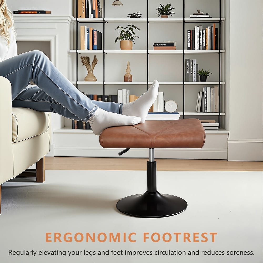 Javlergo Adjustable Height PU Leather Ottoman with 360° Swivel Footrest Stool for Office Under Desk Space Saving Ottoman