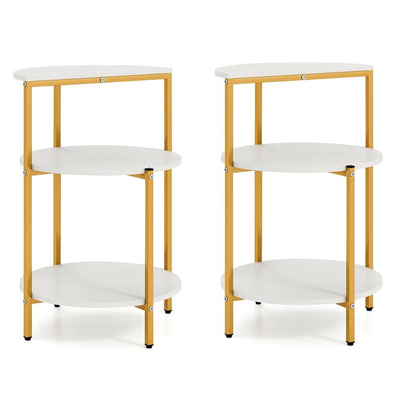 Gymax 2PCS 3-Tier Side Table Round End Table w/Storage Shelves Metal